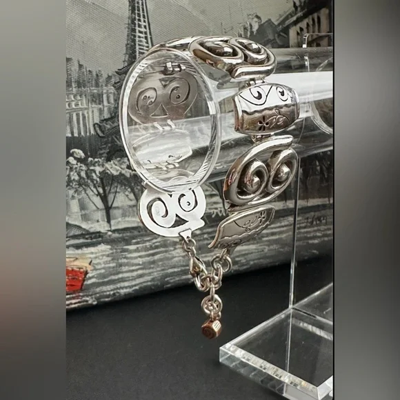 Brighton Bracelet Pablo's Passion Scroll Floral Wide Link Silver Plated 7.5" - Picture 9 of 10